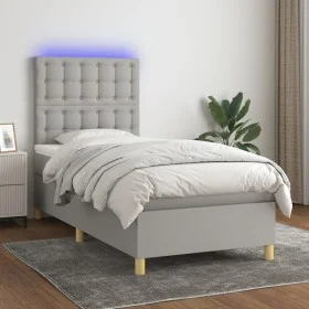 Cama box spring colchón y luces LED tela gris claro 90x190 cm de vidaXL, Camas y somieres - Ref: Foro24-3135717, Precio: 326,...