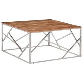 Mesa de centro acero inoxidable y madera maciza acacia plateado en Mesas de centro | Comprar online en Foru.es