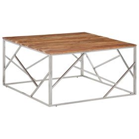 Mesa de centro acero inoxidable y madera maciza acacia plateado en Mesas de centro | Comprar online en Foru.es