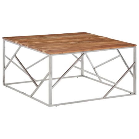 Mesa de centro acero inoxidable y madera maciza acacia plateado en Mesas de centro | Comprar online en Foru.es