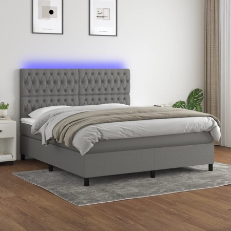 Cama box spring colchón y luces LED tela gris oscuro 160x200 cm de vidaXL, Camas y somieres - Ref: Foro24-3135126, Precio: 60...