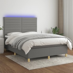 Cama box spring colchón y luces LED tela gris oscuro 140x200 cm de vidaXL, Camas y somieres - Ref: Foro24-3135518, Precio: 49...