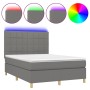 Cama box spring colchón y luces LED tela gris oscuro 140x200 cm de vidaXL, Camas y somieres - Ref: Foro24-3135438, Precio: 51...