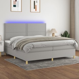 Cama box spring con colchón tela y LED gris claro 200x200 cm de vidaXL, Camas y somieres - Ref: Foro24-3135381, Precio: 620,1...