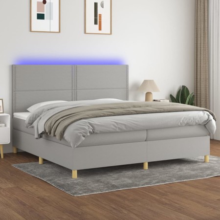 Cama box spring con colchón tela y LED gris claro 200x200 cm de vidaXL, Camas y somieres - Ref: Foro24-3135381, Precio: 620,1...