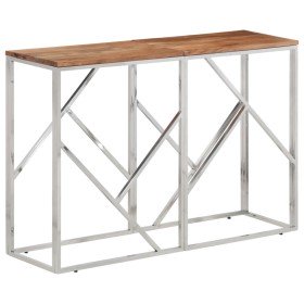 Mesa consola acero inoxidable y madera maciza acacia plateada en Mesas auxiliares | Comprar online en Foru.es
