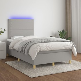 Cama box spring con colchón tela y LED gris claro 120x200 cm de vidaXL, Camas y somieres - Ref: Foro24-3135341, Precio: 401,8...