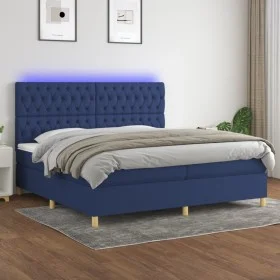 Cama box spring colchón y luces LED tela azul 200x200 cm de vidaXL, Camas y somieres - Ref: Foro24-3135707, Precio: 671,57 €,...