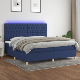 Cama box spring colchón y luces LED tela azul 200x200 cm de vidaXL, Camas y somieres - Ref: Foro24-3135707, Precio: 687,18 €,...