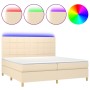 Cama box spring colchón y luces LED tela crema 200x200 cm de vidaXL, Camas y somieres - Ref: Foro24-3135466, Precio: 600,08 €...
