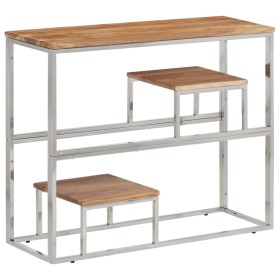 Mesa consola acero inoxidable y madera maciza acacia plateada en Mesas auxiliares | Comprar online en Foru.es