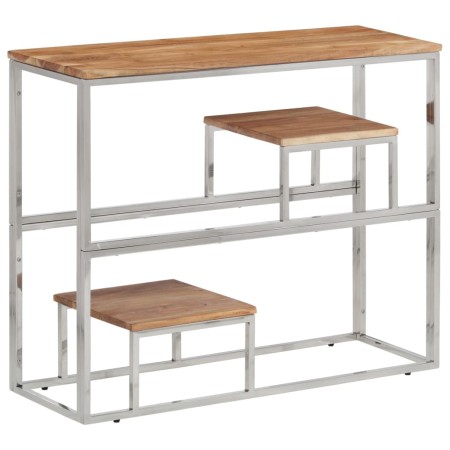Mesa consola acero inoxidable y madera maciza acacia plateada en Mesas auxiliares | Comprar online en Foru.es