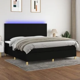 Cama box spring colchón y luces LED tela negro 200x200 cm de vidaXL, Camas y somieres - Ref: Foro24-3135303, Precio: 636,88 €...