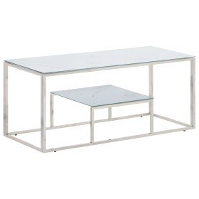 Mesa de centro plateada acero inoxidable y vidrio templado en Mesas de centro | Comprar online en Foru.es