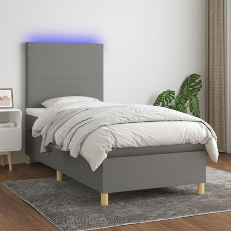 Cama box spring colchón y luces LED tela gris oscuro 90x200 cm de vidaXL, Camas y somieres - Ref: Foro24-3135246, Precio: 370...