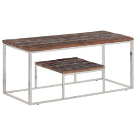 Mesa de centro acero inoxidable madera maciza traviesa plateado en Mesas de centro | Comprar online en Foru.es