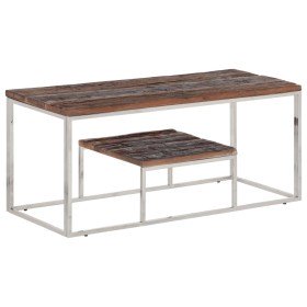 Mesa de centro acero inoxidable madera maciza traviesa plateado en Mesas de centro | Comprar online en Foru.es