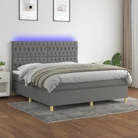 Cama box spring colchón y luces LED tela gris oscuro 180x200 cm de vidaXL, Camas y somieres - Ref: Foro24-3135694, Precio: 62...