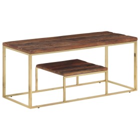 Mesa de centro acero inoxidable madera maciza traviesa dorado en Mesas de centro | Comprar online en Foru.es