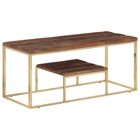 Mesa de centro acero inoxidable madera maciza traviesa dorado en Mesas de centro | Comprar online en Foru.es