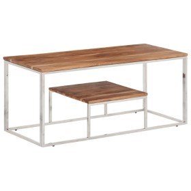 Mesa de centro acero inoxidable y madera maciza acacia plateado en Mesas de centro | Comprar online en Foru.es
