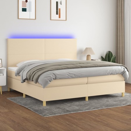 Cama box spring colchón y luces LED tela crema 200x200 cm de vidaXL, Camas y somieres - Ref: Foro24-3135306, Precio: 628,00 €...