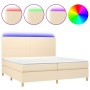 Cama box spring colchón y luces LED tela crema 200x200 cm de vidaXL, Camas y somieres - Ref: Foro24-3135306, Precio: 628,00 €...