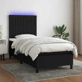 Cama box spring colchón y luces LED tela negro 90x200 cm de vidaXL, Camas y somieres - Ref: Foro24-3135007, Precio: 332,85 €,...