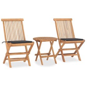 Set comedor de jardín plegable 3 piezas madera de teca cojines en Conjuntos de jardín | Comprar online en Foru.es