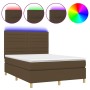 Cama box spring colchón luces LED tela marrón oscuro 140x200cm de vidaXL, Camas y somieres - Ref: Foro24-3135520, Precio: 516...