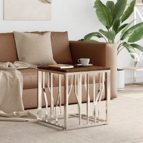 Mesa de centro acero inoxidable y madera reciclada plateada en Mesas de centro | Comprar online en Foru.es