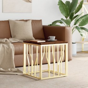 Mesa de centro acero inoxidable madera maciza reciclada dorada en Mesas de centro | Comprar online en Foru.es