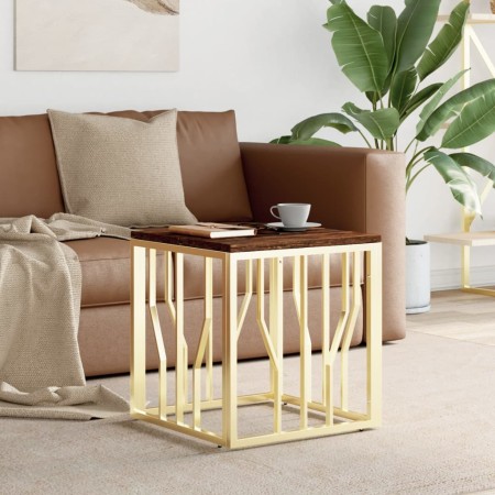 Mesa de centro acero inoxidable madera maciza reciclada dorada en Mesas de centro | Comprar online en Foru.es