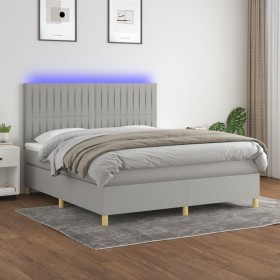 Cama box spring colchón y luces LED tela gris claro 180x200 cm de vidaXL, Camas y somieres - Ref: Foro24-3135613, Precio: 621...
