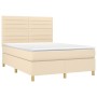 Cama box spring colchón y luces LED tela crema 140x200 cm de vidaXL, Camas y somieres - Ref: Foro24-3135522, Precio: 528,06 €...
