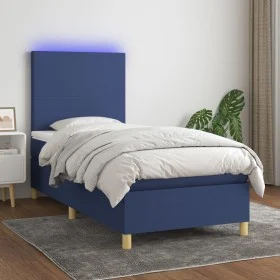 Cama box spring colchón y luces LED tela azul 100x200 cm de vidaXL, Camas y somieres - Ref: Foro24-3135259, Precio: 339,73 €,...