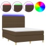 Cama box spring colchón luces LED tela marrón oscuro 140x190 cm de vidaXL, Camas y somieres - Ref: Foro24-3135512, Precio: 51...