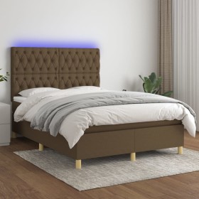 Cama box spring colchón luces LED tela marrón oscuro 140x190 cm de vidaXL, Camas y somieres - Ref: Foro24-3135672, Precio: 53...