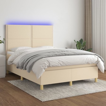 Cama box spring colchón y luces LED tela crema 140x200 cm de vidaXL, Camas y somieres - Ref: Foro24-3135362, Precio: 491,34 €...