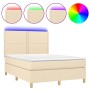 Cama box spring colchón y luces LED tela crema 140x200 cm de vidaXL, Camas y somieres - Ref: Foro24-3135362, Precio: 491,34 €...