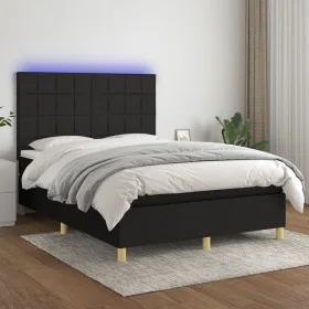 Cama box spring colchón y luces LED tela negro 140x200 cm de vidaXL, Camas y somieres - Ref: Foro24-3135439, Precio: 507,78 €...