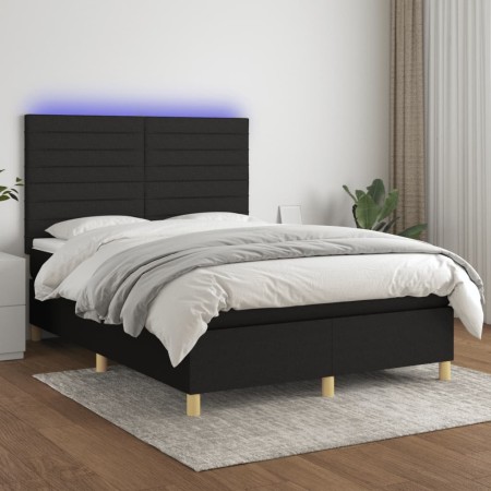 Cama box spring colchón y luces LED tela negro 140x200 cm de vidaXL, Camas y somieres - Ref: Foro24-3135519, Precio: 519,02 €...