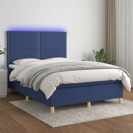 Cama box spring colchón y luces LED tela azul 140x200 cm de vidaXL, Camas y somieres - Ref: Foro24-3135363, Precio: 481,99 €,...