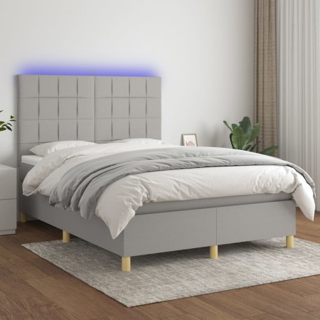 Cama box spring colchón y luces LED tela gris claro 140x190 cm de vidaXL, Camas y somieres - Ref: Foro24-3135429, Precio: 522...