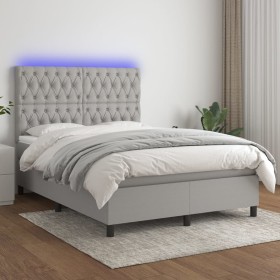 Cama box spring colchón y luces LED tela gris claro 140x200 cm de vidaXL, Camas y somieres - Ref: Foro24-3135117, Precio: 490...