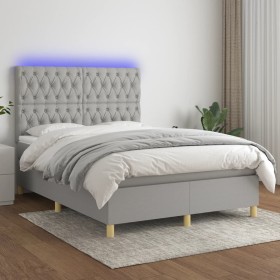 Cama box spring colchón y luces LED tela gris claro 140x190 cm de vidaXL, Camas y somieres - Ref: Foro24-3135669, Precio: 510...