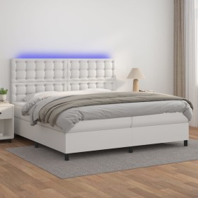 Cama box spring colchón y LED cuero sintético blanco 200x200 cm de vidaXL, Camas y somieres - Ref: Foro24-3135964, Precio: 74...
