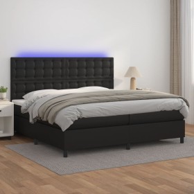 Cama box spring colchón y LED cuero sintético negro 200x200 cm de vidaXL, Camas y somieres - Ref: Foro24-3135963, Precio: 682...