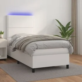 Cama box spring colchón y LED cuero sintético blanco 100x200 cm de vidaXL, Camas y somieres - Ref: Foro24-3135868, Precio: 34...