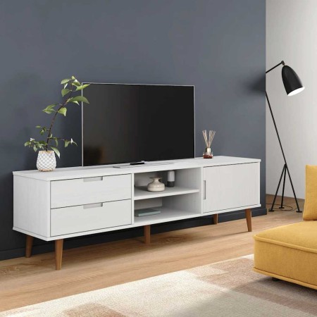 Mueble de TV MOLDE madera maciza de pino blanca 158x40x49 cm en Muebles TV | Comprar online en Foru.es